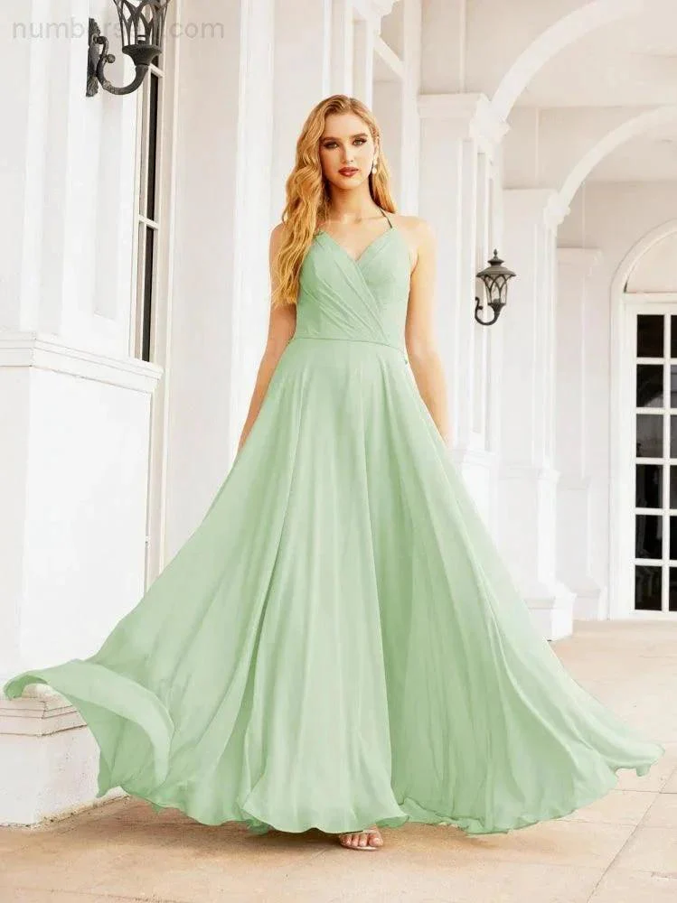 Numbersea Halter Chiffon Bridesmaid Dresses Wedding Appare Sleeveless Formal Prom Dress with Ruffled Back 28035 - Image 14