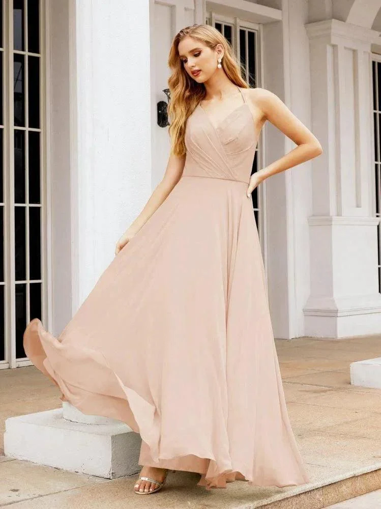 Numbersea Halter Chiffon Bridesmaid Dresses Wedding Appare Sleeveless Formal Prom Dress with Ruffled Back 28035 - Image 21