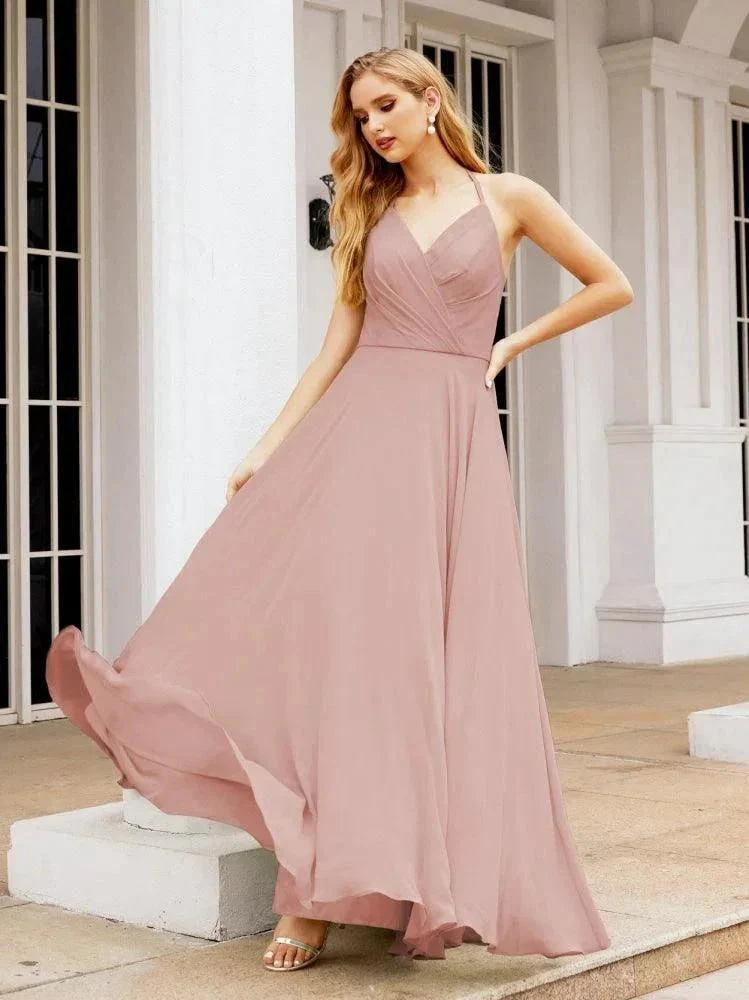 Numbersea Halter Chiffon Bridesmaid Dresses Wedding Appare Sleeveless Formal Prom Dress with Ruffled Back 28035 - Image 24