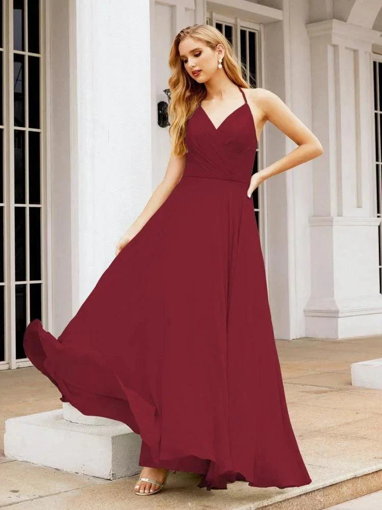 Numbersea Halter Chiffon Bridesmaid Dresses Wedding Appare Sleeveless Formal Prom Dress with Ruffled Back 28035 - Image 33