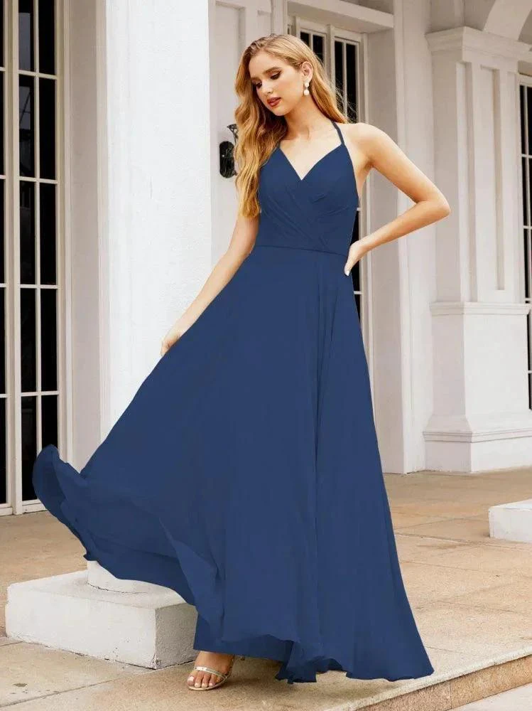 Numbersea Halter Chiffon Bridesmaid Dresses Wedding Appare Sleeveless Formal Prom Dress with Ruffled Back 28035 - Image 36