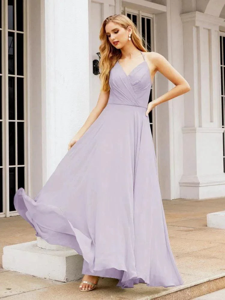 Numbersea Halter Chiffon Bridesmaid Dresses Wedding Appare Sleeveless Formal Prom Dress with Ruffled Back 28035 - Image 39
