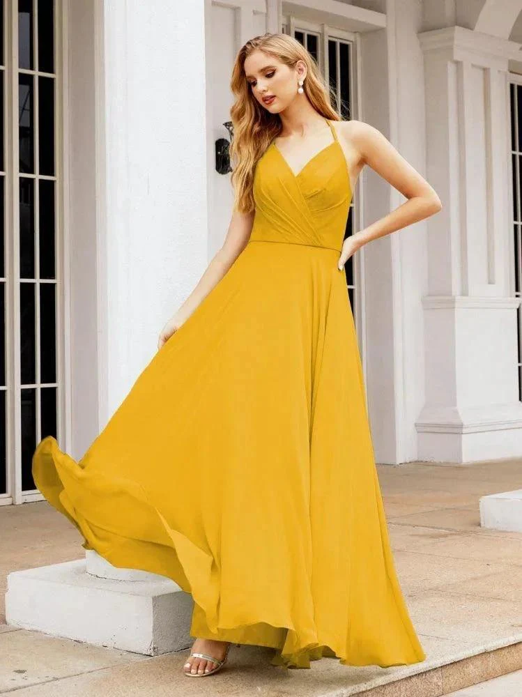 Numbersea Halter Chiffon Bridesmaid Dresses Wedding Appare Sleeveless Formal Prom Dress with Ruffled Back 28035 - Image 4