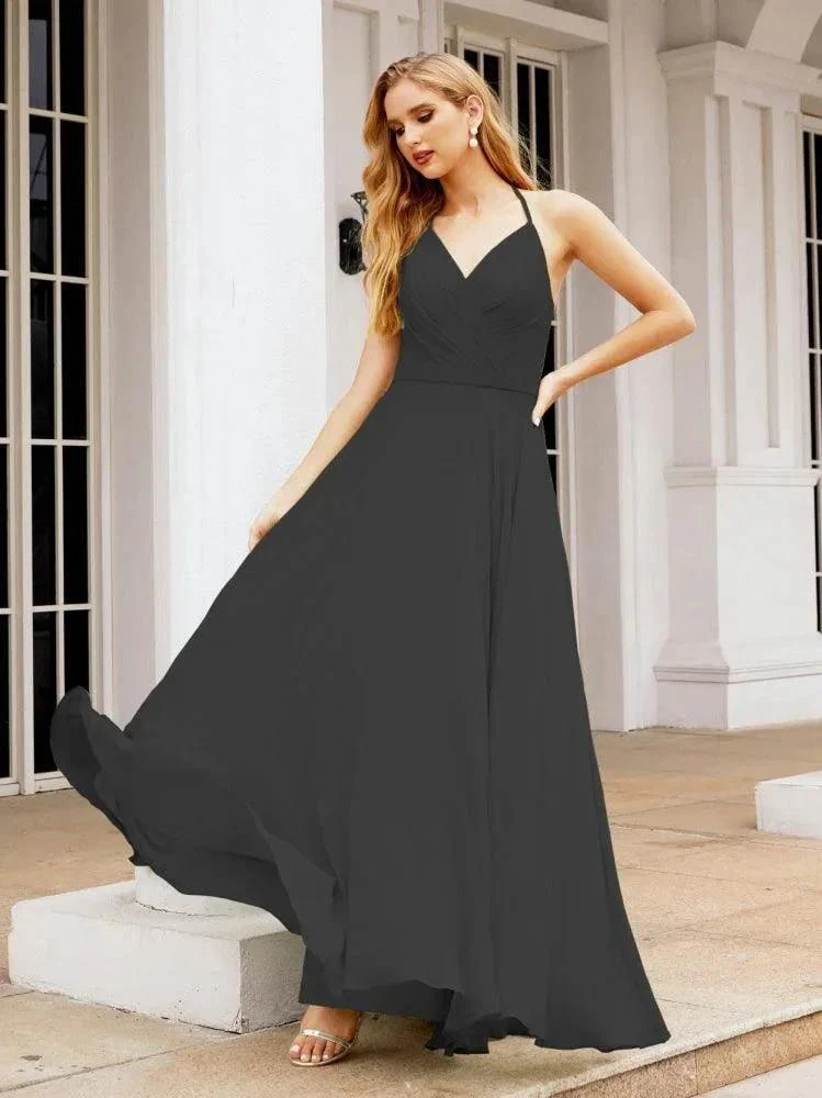 Numbersea Halter Chiffon Bridesmaid Dresses Wedding Appare Sleeveless Formal Prom Dress with Ruffled Back 28035 - Image 42