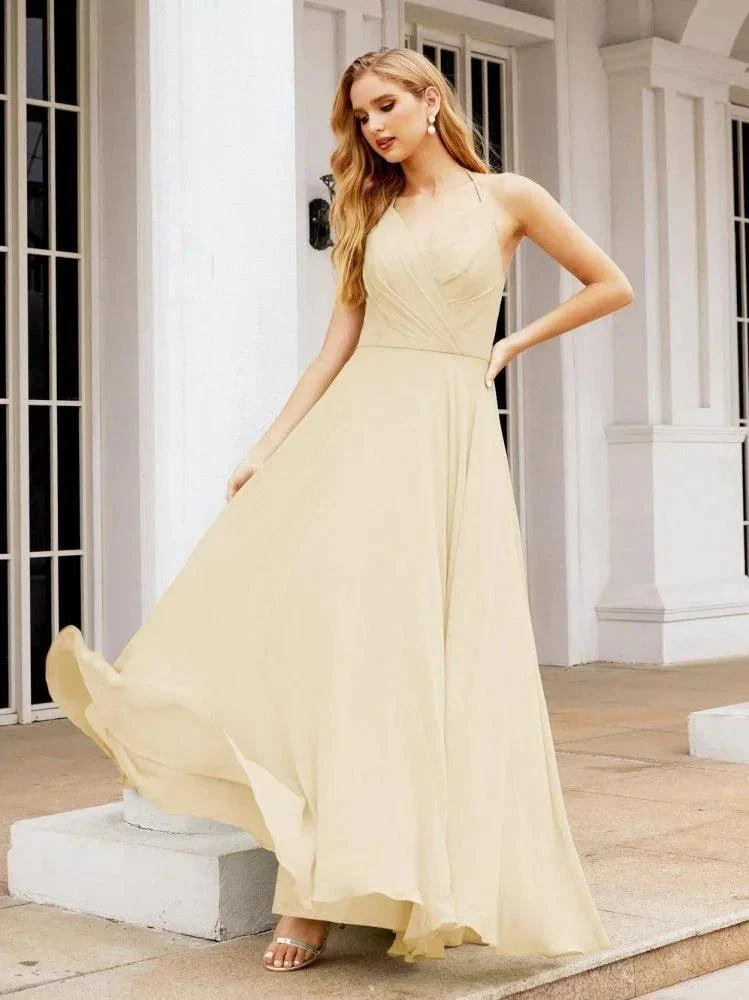 Numbersea Halter Chiffon Bridesmaid Dresses Wedding Appare Sleeveless Formal Prom Dress with Ruffled Back 28035 - Image 45
