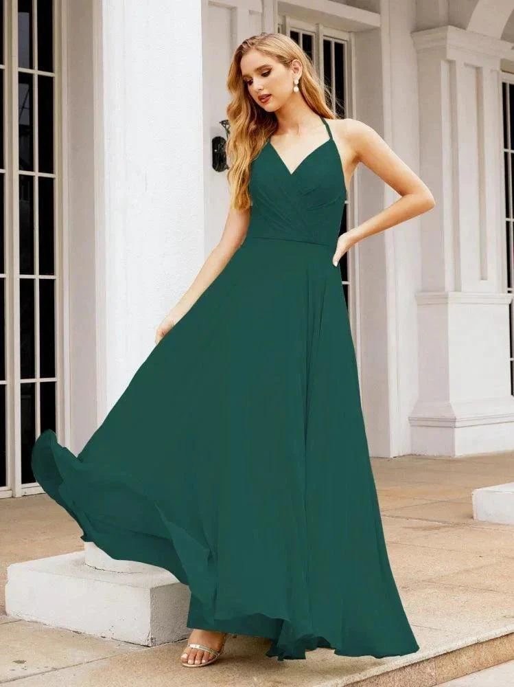 Numbersea Halter Chiffon Bridesmaid Dresses Wedding Appare Sleeveless Formal Prom Dress with Ruffled Back 28035 - Image 48