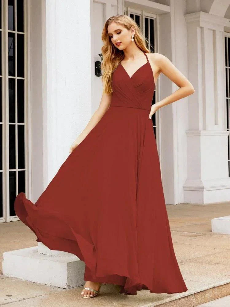 Numbersea Halter Chiffon Bridesmaid Dresses Wedding Appare Sleeveless Formal Prom Dress with Ruffled Back 28035 - Image 54