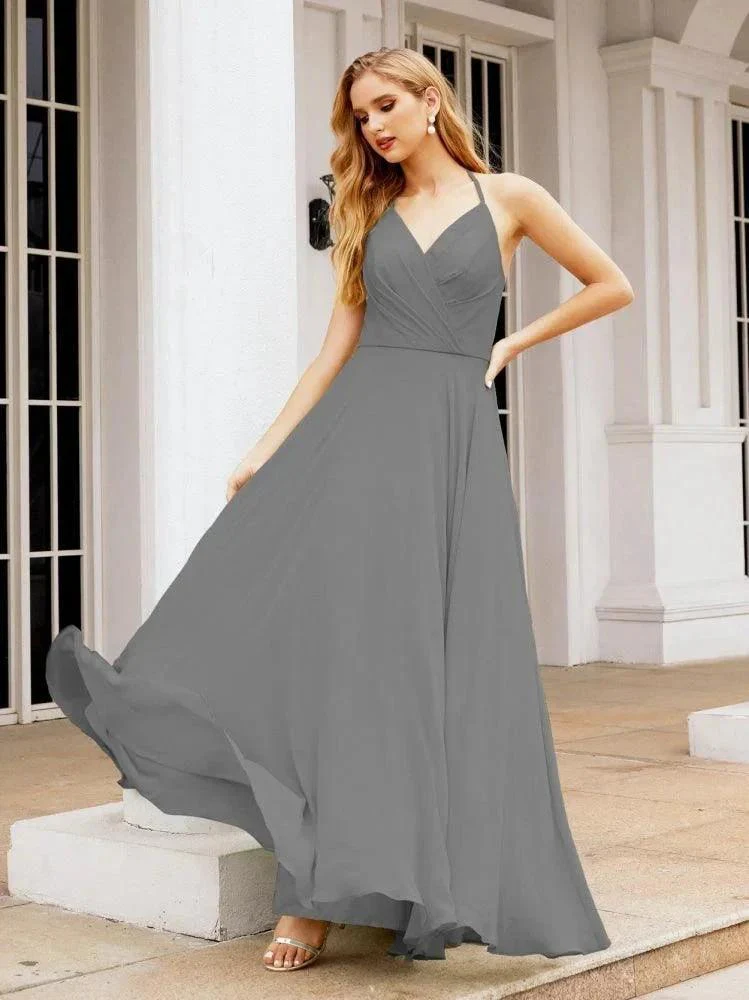 Numbersea Halter Chiffon Bridesmaid Dresses Wedding Appare Sleeveless Formal Prom Dress with Ruffled Back 28035 - Image 57