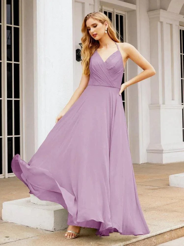 Numbersea Halter Chiffon Bridesmaid Dresses Wedding Appare Sleeveless Formal Prom Dress with Ruffled Back 28035 - Image 60