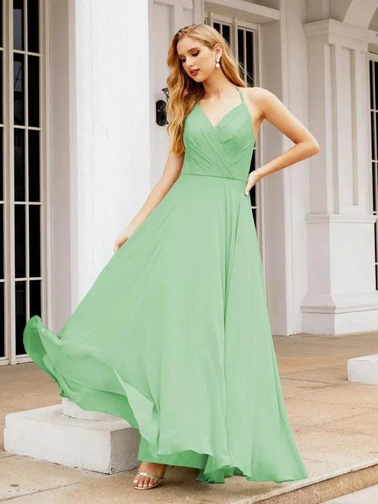 Numbersea Halter Chiffon Bridesmaid Dresses Wedding Appare Sleeveless Formal Prom Dress with Ruffled Back 28035 - Image 63