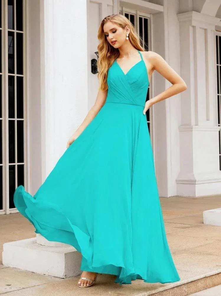 Numbersea Halter Chiffon Bridesmaid Dresses Wedding Appare Sleeveless Formal Prom Dress with Ruffled Back 28035 - Image 66
