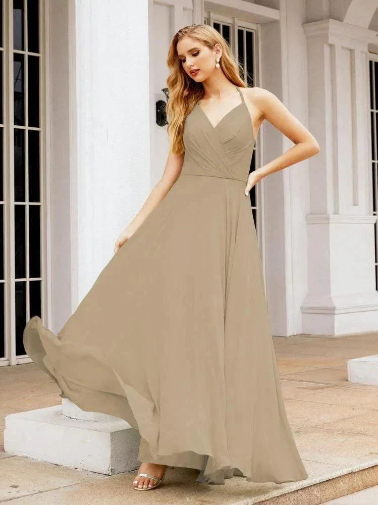 Numbersea Halter Chiffon Bridesmaid Dresses Wedding Appare Sleeveless Formal Prom Dress with Ruffled Back 28035 - Image 69