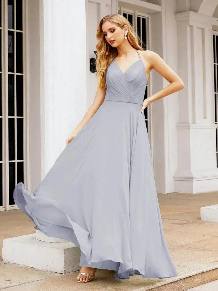 Numbersea Halter Chiffon Bridesmaid Dresses Wedding Appare Sleeveless Formal Prom Dress with Ruffled Back 28035 - Image 7