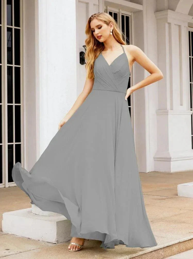 Numbersea Halter Chiffon Bridesmaid Dresses Wedding Appare Sleeveless Formal Prom Dress with Ruffled Back 28035 - Image 72