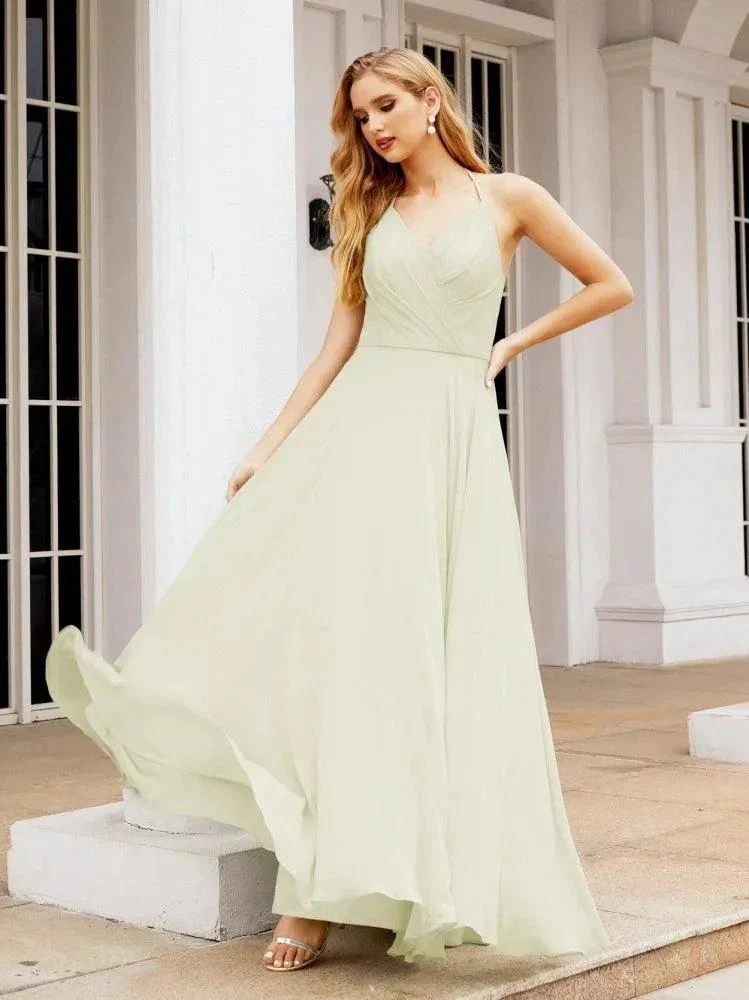 Numbersea Halter Chiffon Bridesmaid Dresses Wedding Appare Sleeveless Formal Prom Dress with Ruffled Back 28035 - Image 75