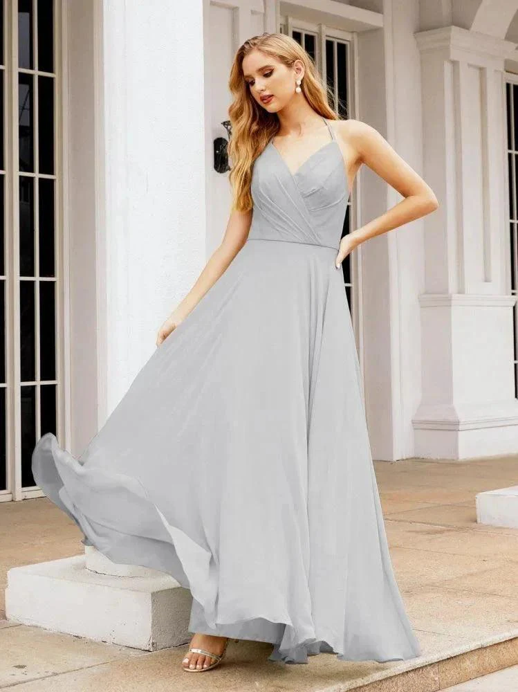 Numbersea Halter Chiffon Bridesmaid Dresses Wedding Appare Sleeveless Formal Prom Dress with Ruffled Back 28035 - Image 78
