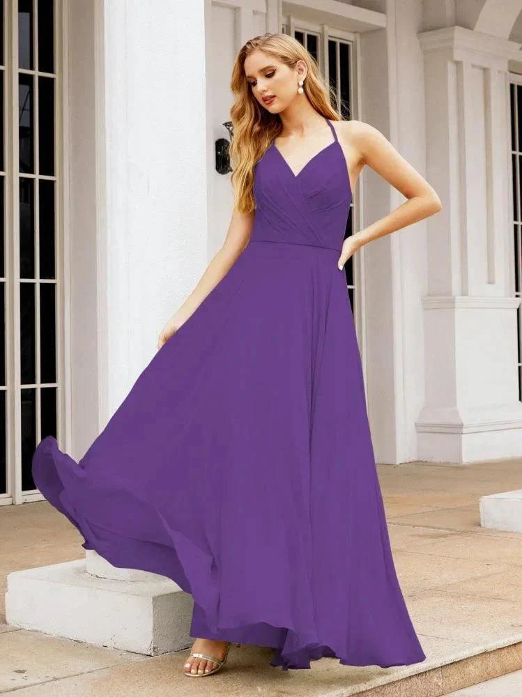 Numbersea Halter Chiffon Bridesmaid Dresses Wedding Appare Sleeveless Formal Prom Dress with Ruffled Back 28035 - Image 81
