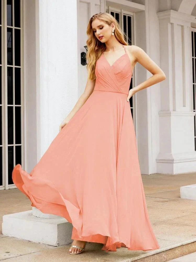 Numbersea Halter Chiffon Bridesmaid Dresses Wedding Appare Sleeveless Formal Prom Dress with Ruffled Back 28035 - Image 84