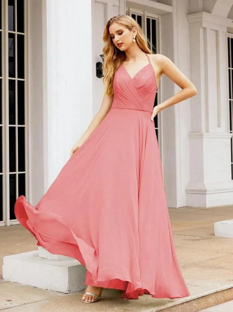 Numbersea Halter Chiffon Bridesmaid Dresses Wedding Appare Sleeveless Formal Prom Dress with Ruffled Back 28035 - Image 87
