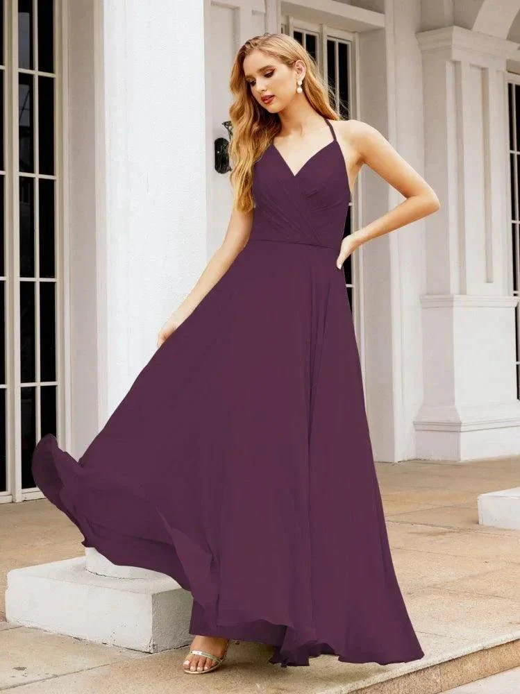 Numbersea Halter Chiffon Bridesmaid Dresses Wedding Appare Sleeveless Formal Prom Dress with Ruffled Back 28035 - Image 90