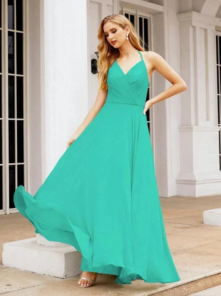 Numbersea Halter Chiffon Bridesmaid Dresses Wedding Appare Sleeveless Formal Prom Dress with Ruffled Back 28035 - Image 93