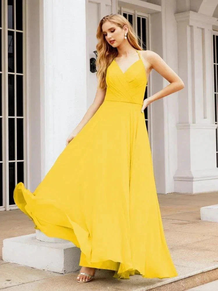 Numbersea Halter Chiffon Bridesmaid Dresses Wedding Appare Sleeveless Formal Prom Dress with Ruffled Back 28035 - Image 96