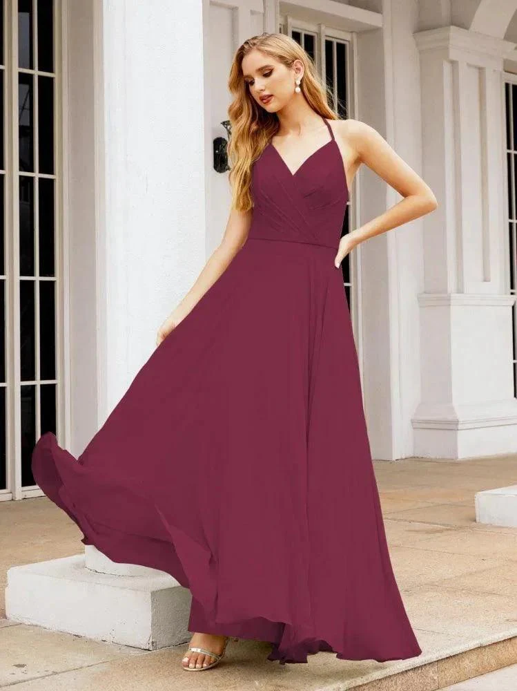 Numbersea Halter Chiffon Bridesmaid Dresses Wedding Appare Sleeveless Formal Prom Dress with Ruffled Back 28035 - Image 99