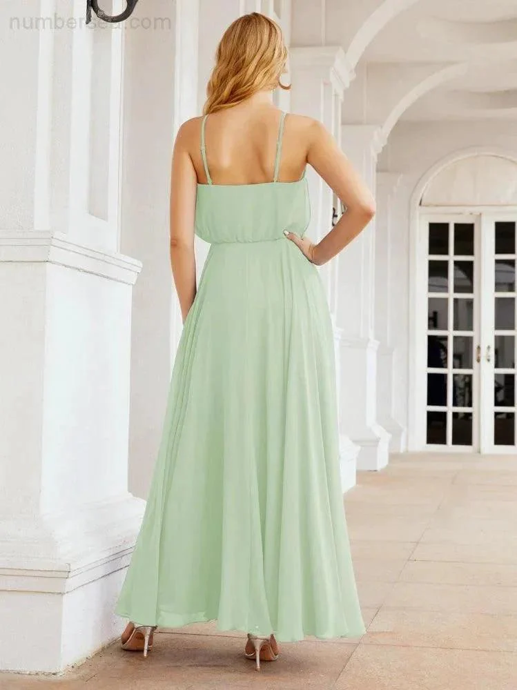 Numbersea  Halter Long Bridesmaid Dresses Formal A line Juniors Dress 28029 - Image 10