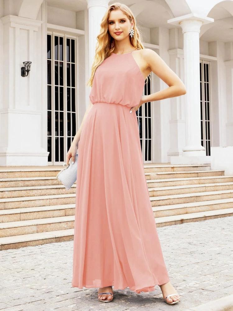 Numbersea  Halter Long Bridesmaid Dresses Formal A line Juniors Dress 28029 - Image 11