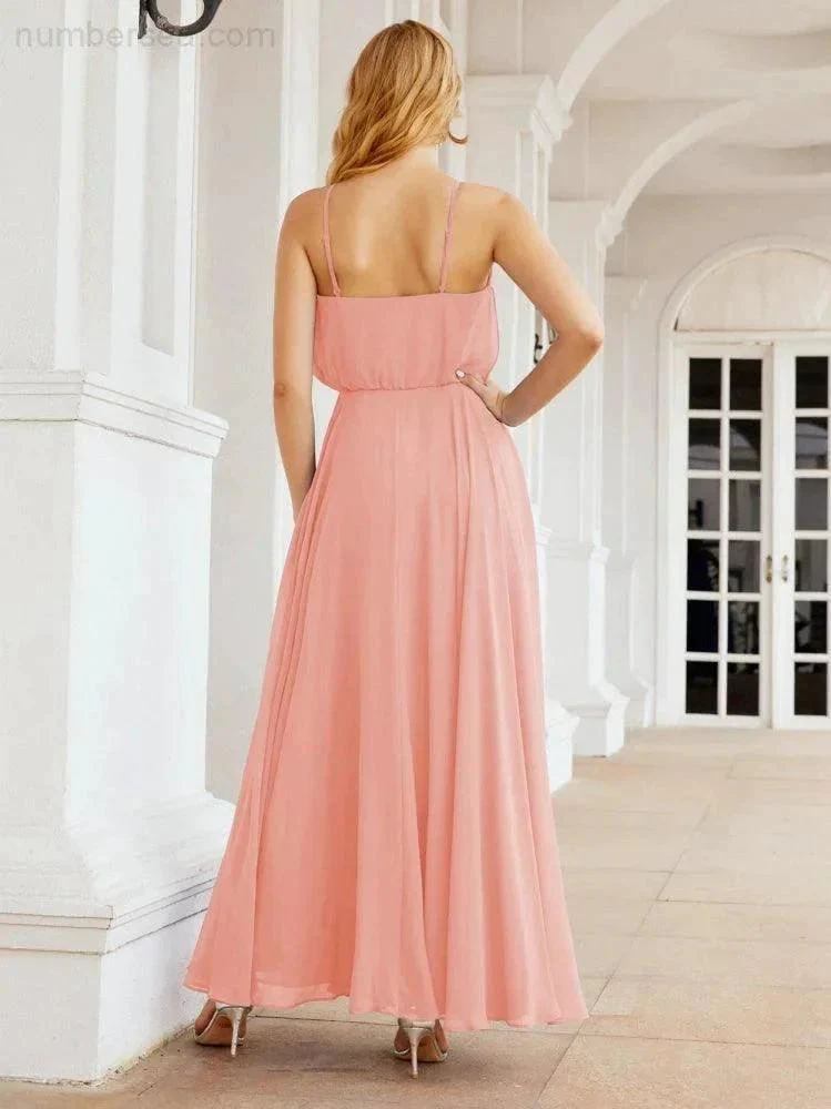 Numbersea  Halter Long Bridesmaid Dresses Formal A line Juniors Dress 28029 - Image 12