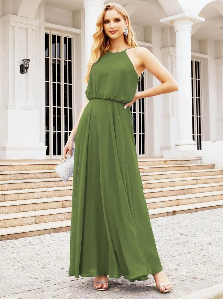 Numbersea  Halter Long Bridesmaid Dresses Formal A line Juniors Dress 28029 - Image 13