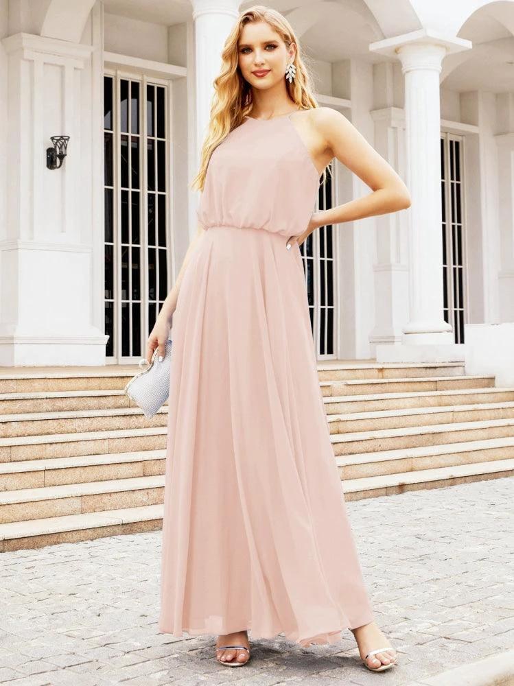 Numbersea  Halter Long Bridesmaid Dresses Formal A line Juniors Dress 28029 - Image 15