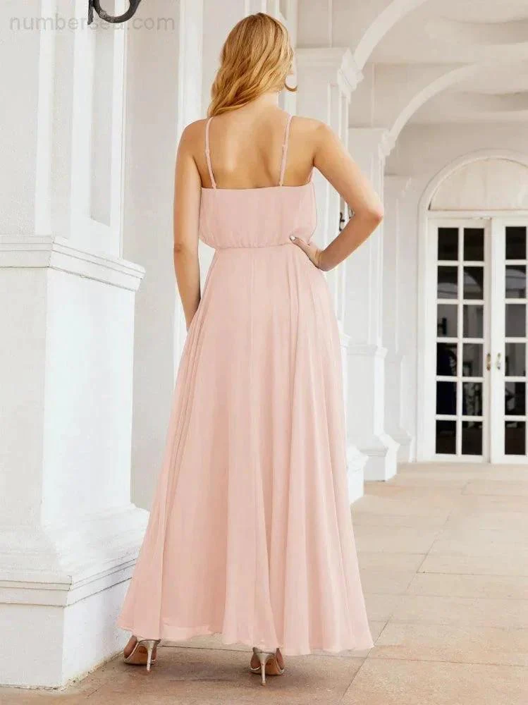 Numbersea  Halter Long Bridesmaid Dresses Formal A line Juniors Dress 28029 - Image 16