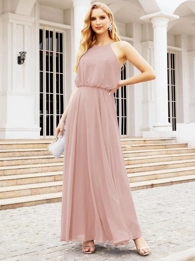 Numbersea  Halter Long Bridesmaid Dresses Formal A line Juniors Dress 28029 - Image 17