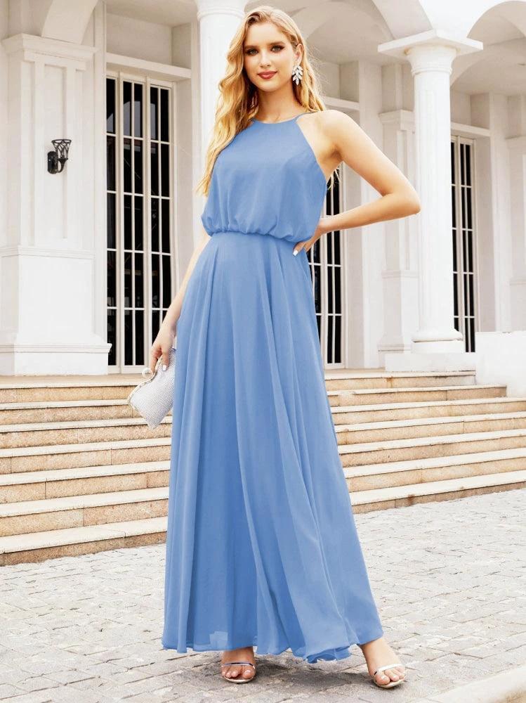 Numbersea  Halter Long Bridesmaid Dresses Formal A line Juniors Dress 28029 - Image 19