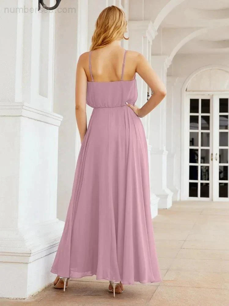 Numbersea  Halter Long Bridesmaid Dresses Formal A line Juniors Dress 28029 - Image 2