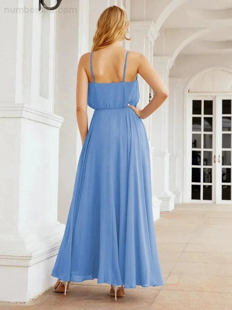 Numbersea  Halter Long Bridesmaid Dresses Formal A line Juniors Dress 28029 - Image 20