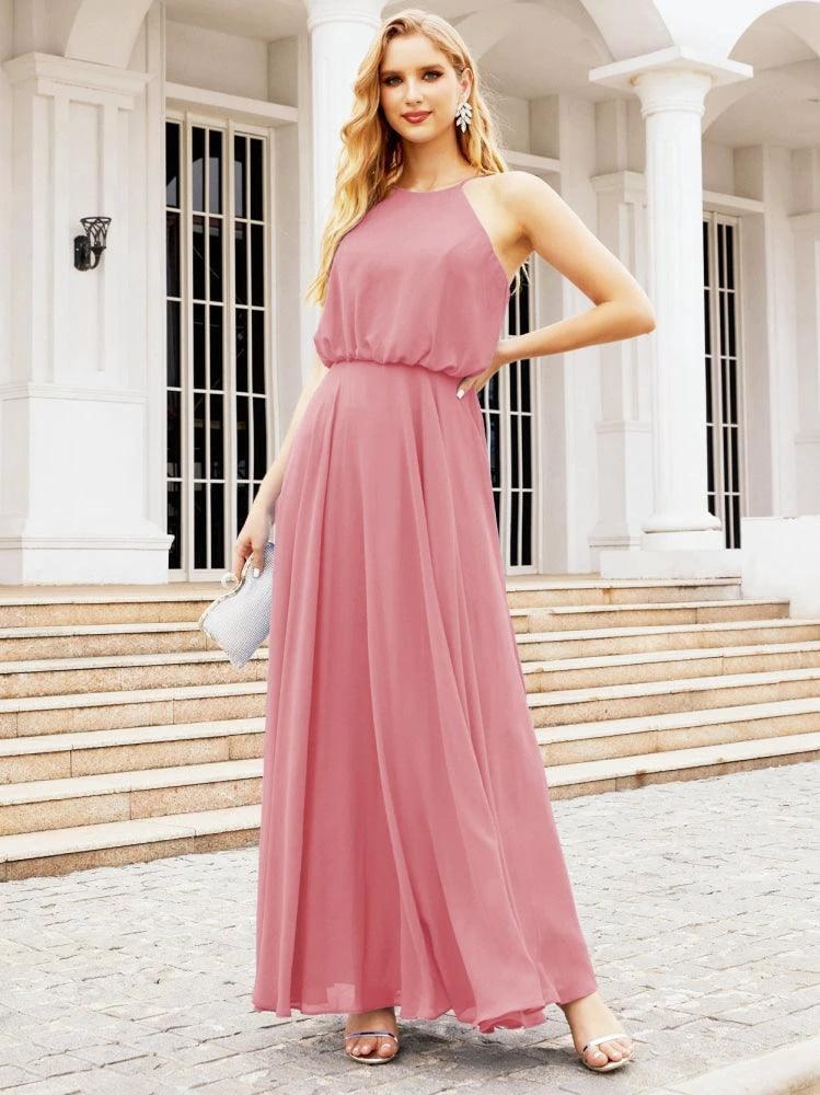 Numbersea  Halter Long Bridesmaid Dresses Formal A line Juniors Dress 28029 - Image 21