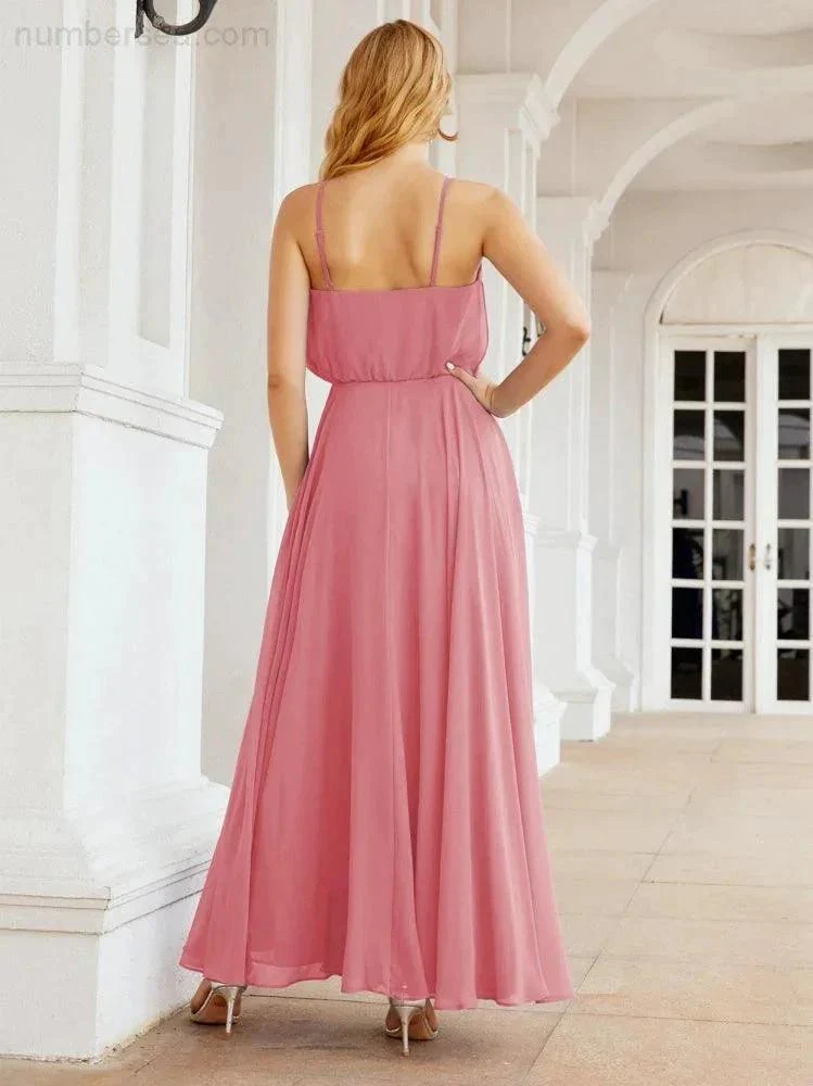 Numbersea  Halter Long Bridesmaid Dresses Formal A line Juniors Dress 28029 - Image 22