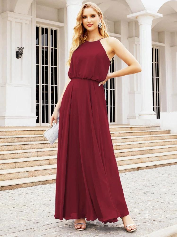 Numbersea  Halter Long Bridesmaid Dresses Formal A line Juniors Dress 28029 - Image 23