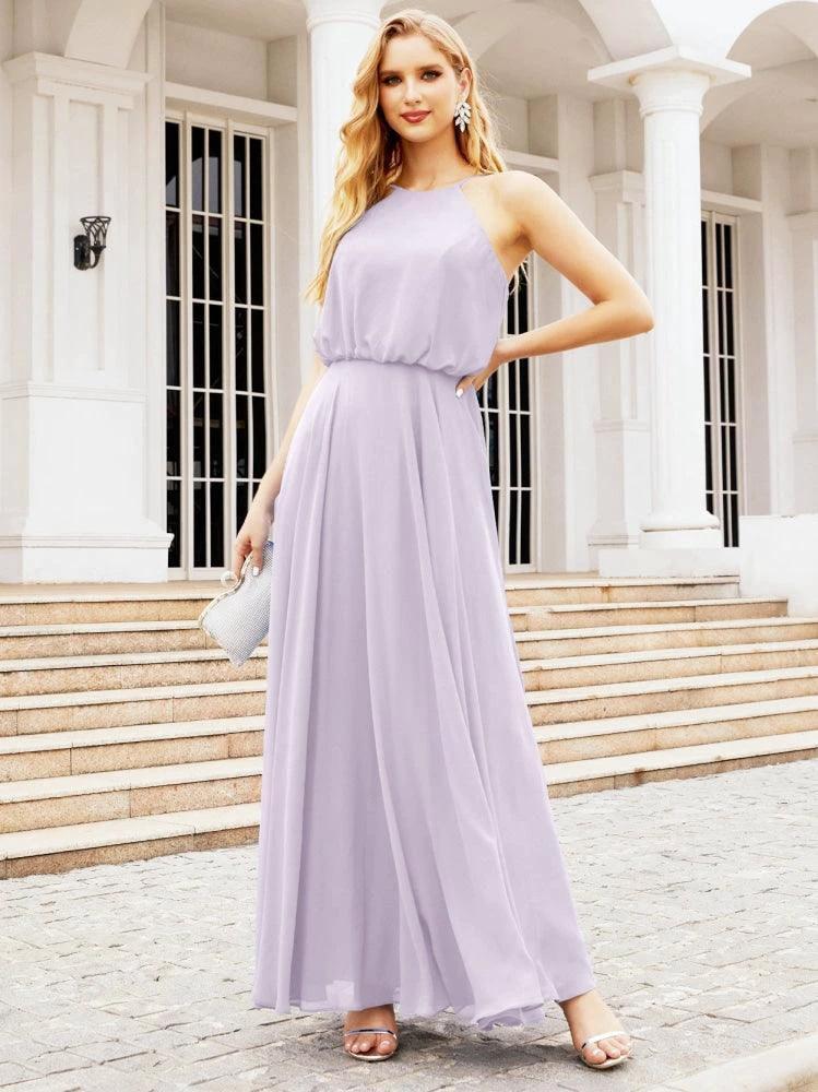 Numbersea  Halter Long Bridesmaid Dresses Formal A line Juniors Dress 28029 - Image 27
