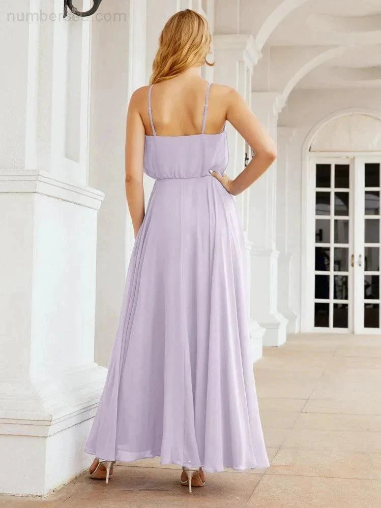 Numbersea  Halter Long Bridesmaid Dresses Formal A line Juniors Dress 28029 - Image 28
