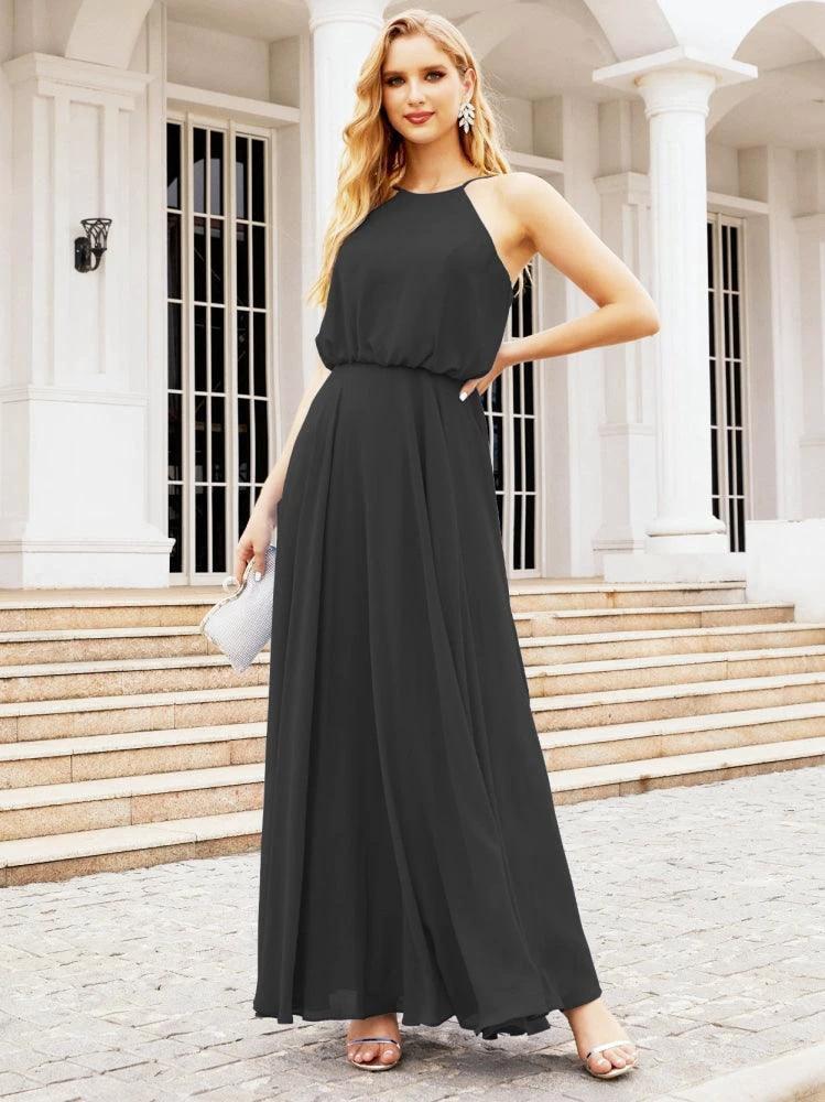 Numbersea  Halter Long Bridesmaid Dresses Formal A line Juniors Dress 28029 - Image 29