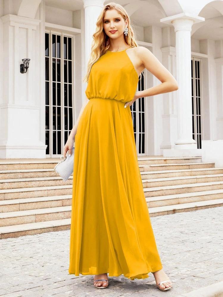 Numbersea  Halter Long Bridesmaid Dresses Formal A line Juniors Dress 28029 - Image 3