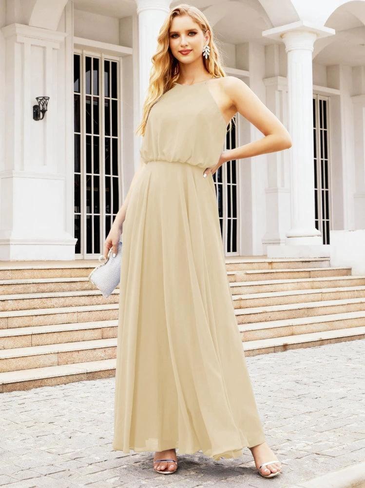 Numbersea  Halter Long Bridesmaid Dresses Formal A line Juniors Dress 28029 - Image 31