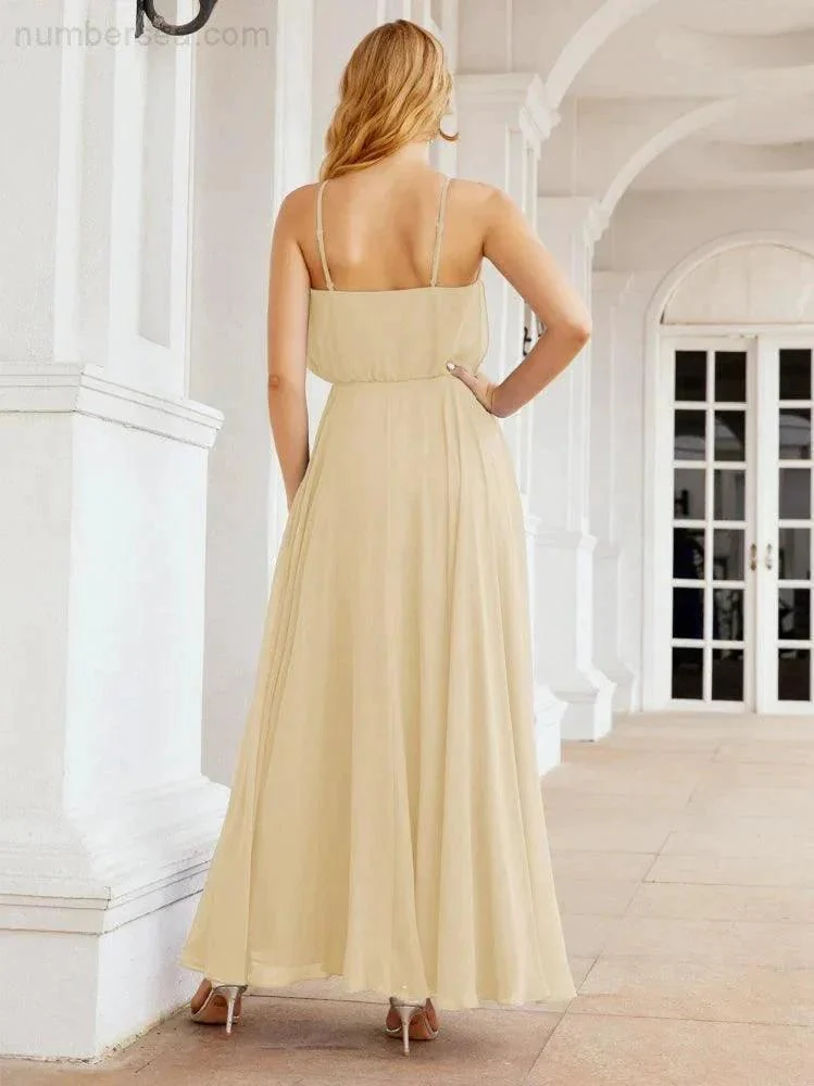 Numbersea  Halter Long Bridesmaid Dresses Formal A line Juniors Dress 28029 - Image 32