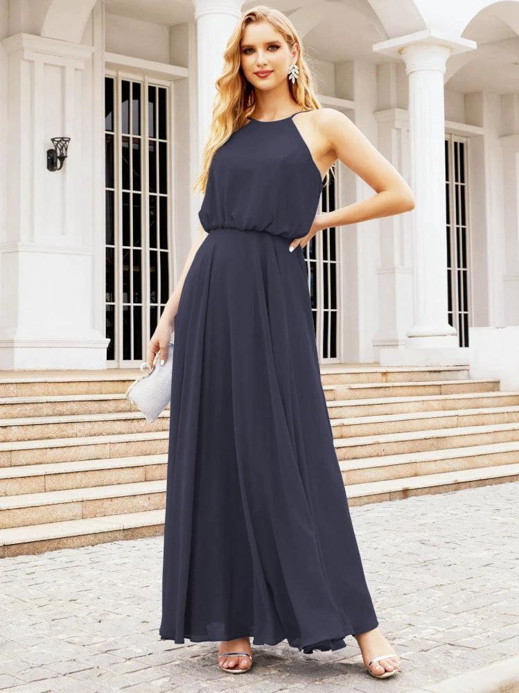 Numbersea  Halter Long Bridesmaid Dresses Formal A line Juniors Dress 28029 - Image 35