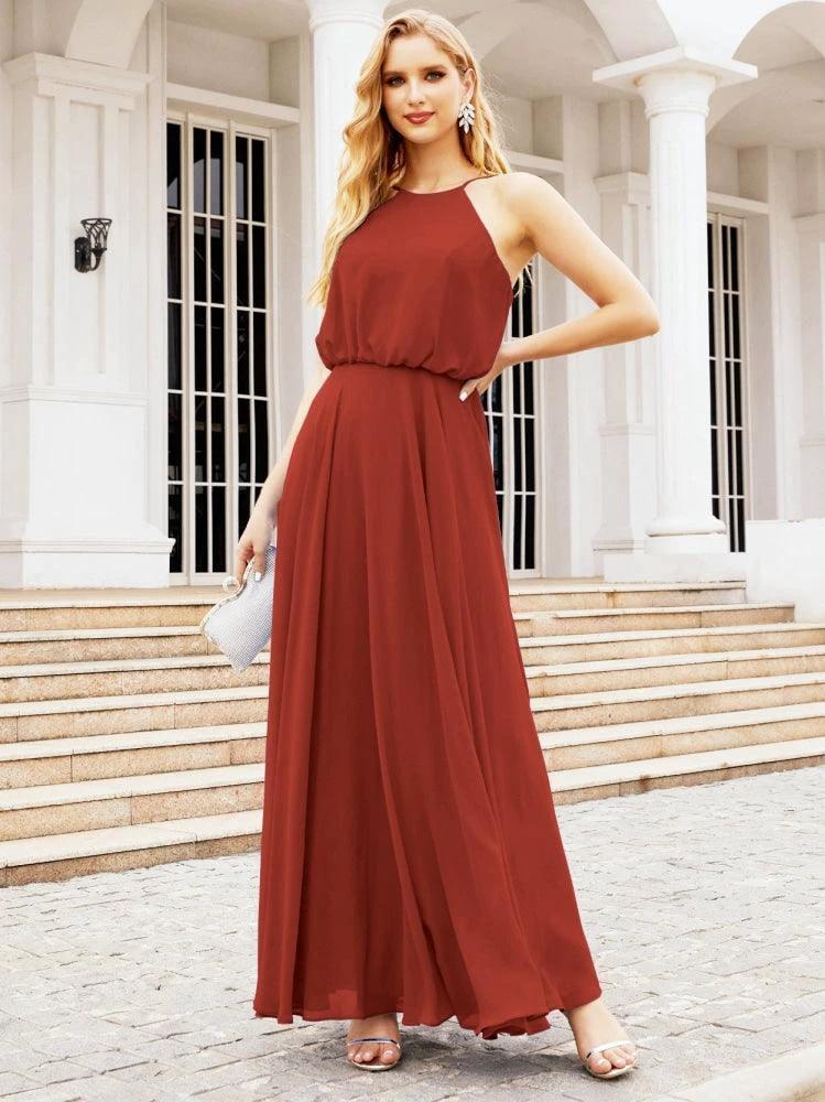 Numbersea  Halter Long Bridesmaid Dresses Formal A line Juniors Dress 28029 - Image 37
