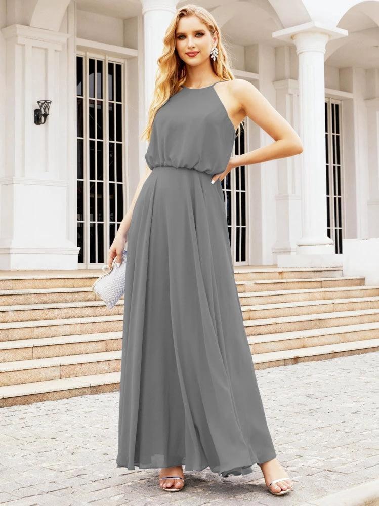 Numbersea  Halter Long Bridesmaid Dresses Formal A line Juniors Dress 28029 - Image 39