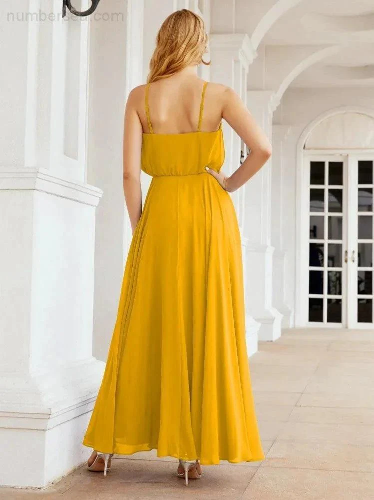 Numbersea  Halter Long Bridesmaid Dresses Formal A line Juniors Dress 28029 - Image 4